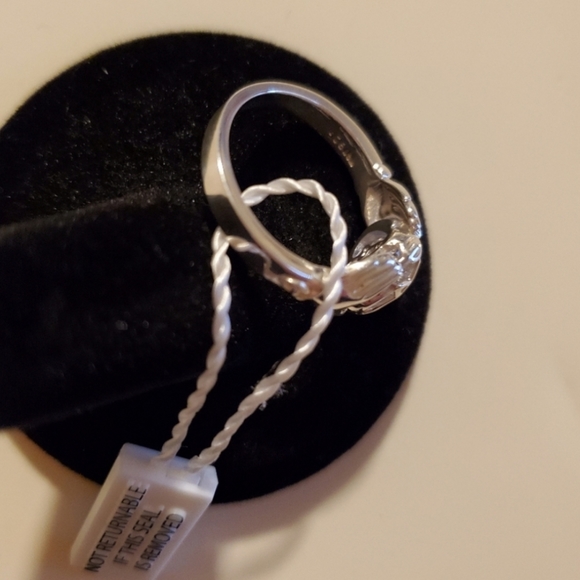 Sterling Celtic Claddagh Caged Hearts Aquamarine & Topaz Ring - Picture 10 of 15